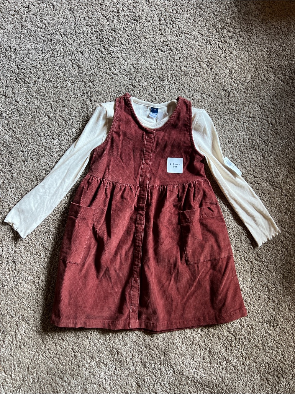 Old Navy Rust Corduroy Dress with Cream Top